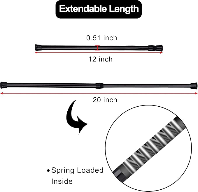 SIQUK 6 Pack Cupboard Bars Adjustable Spring Tension Rods Black Refrigerator Bar Extendable Rod for DIY Projects, 12 to 20 Inches