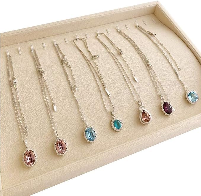 Premium Grade Beige Velvet Jewelry Organization Tray Necklace Watch Chain Bracelet Organizer Show Exhibit Home Drawer Divider Closet Insert