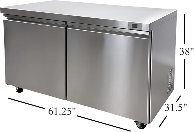 Commercial Under Counter Freezer, ETL 2 Doors 2 Shelves 115V/60HZ Restaurant 0°F to -8°F, Stainless Steel 60" W 14.1 Cu. Ft.