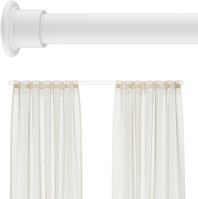 Tension Curtain Rod by EZFurni, 28 to 42 Inch, Adjustable Curtain Rods No Drilling, Heavy Duty Tension Rod, Anti-Slip Spring Loaded Curtain Rods for Window, Closet, Door, White