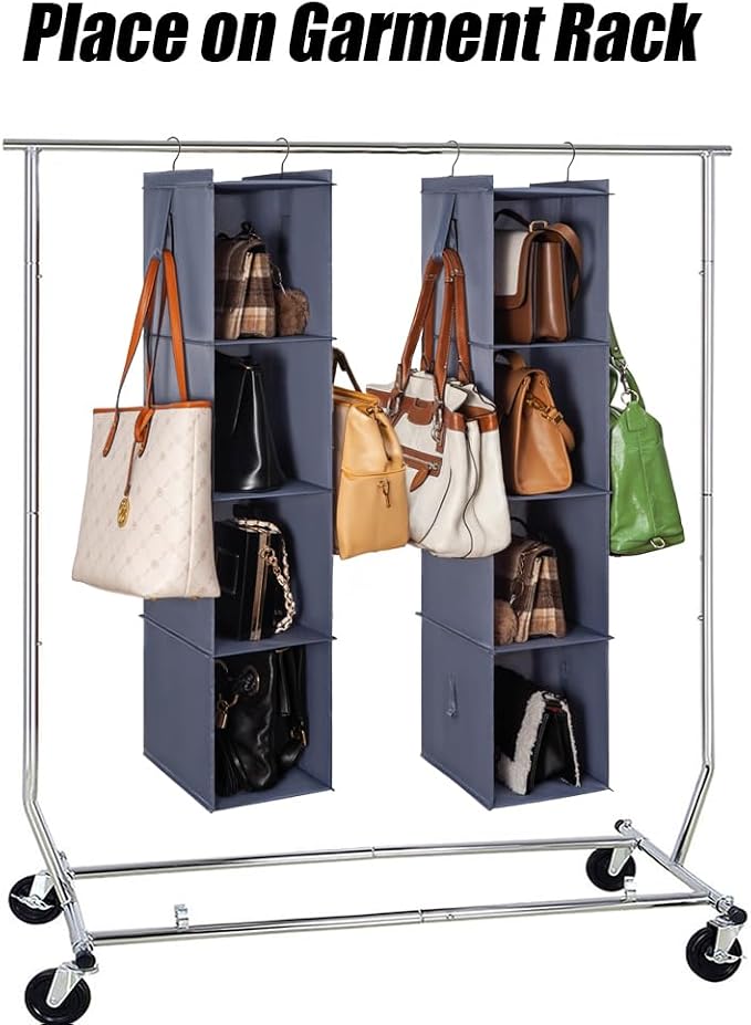 Hanging Closet Organizer Storage Shelf Rack Bag Sweater Hat Shoe | Hang Closet Organization Storing Shelves Rack Display, for Purse Handbag Clothes Hats Shoes, Space Saver Oxford Cloth 2 Pack