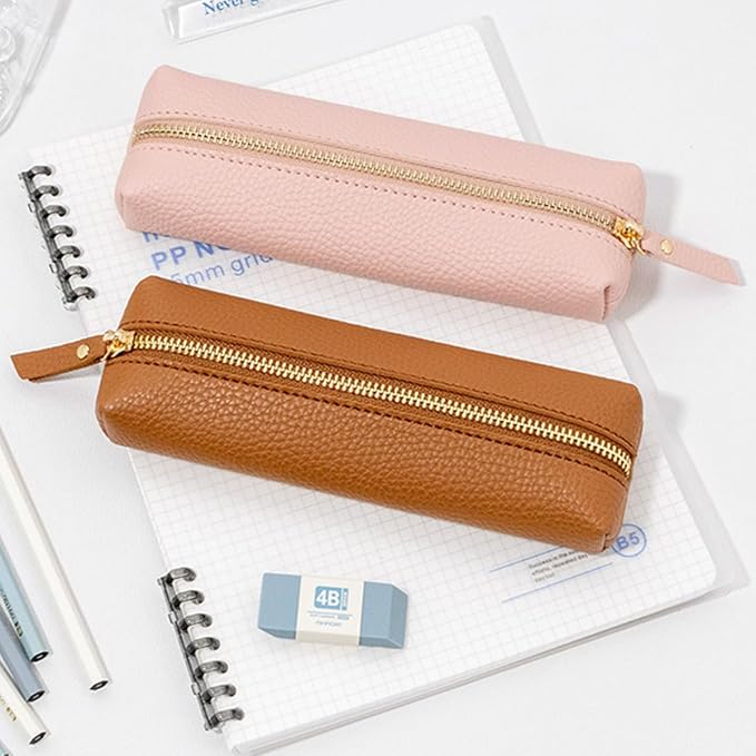 PU Pencil Pen Case Portable Stationery Bag Big Capacity Pencil Pouch Cosmetic Organizer Bag for School Office Woman Man (Pink)