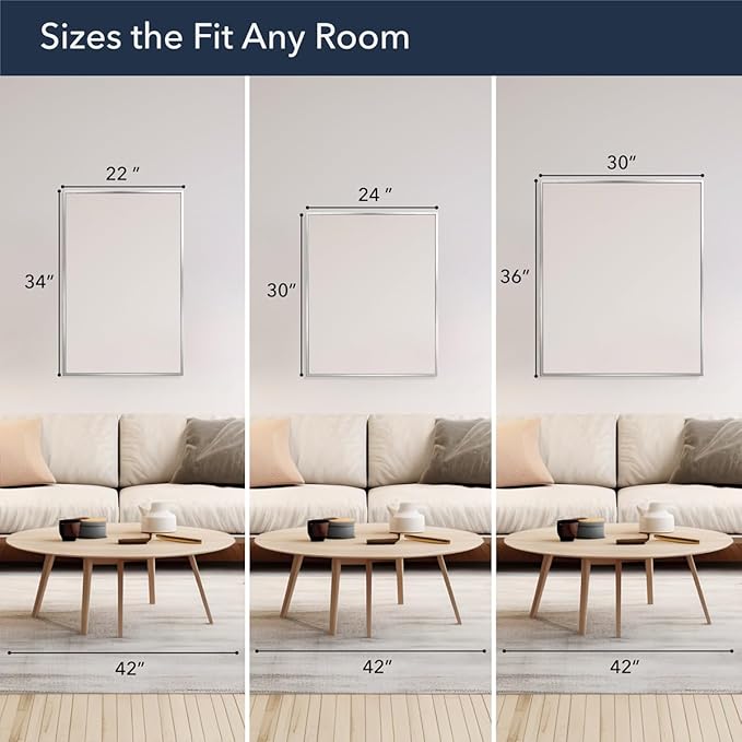 Head West Spectrum Modern Rectangular Mirror, Chrome Finished Stainless Steel Framed Bathroom Mirrors for Over Sink & Living Room, Hallway, and Entry Way - 24" x 30"