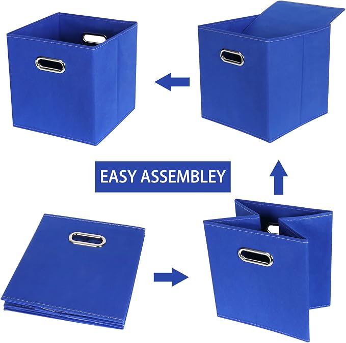 Fabric Cloth Storage Bins,Fabric Cube Bins Organizer with Dual Handles Foldable Cube Storage Baskets for Home Bedroom Storage,Set of 6,(Dark Blue)