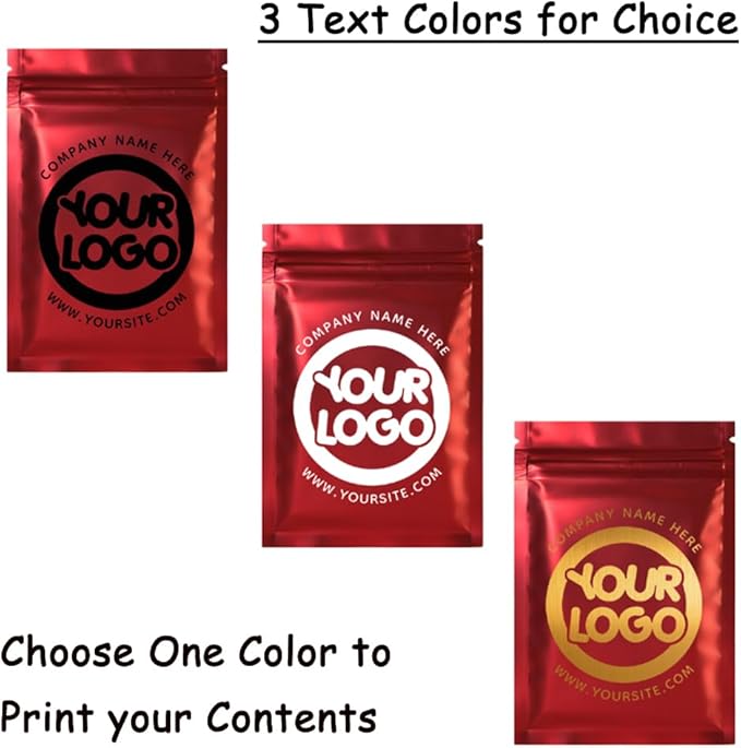 100PCS Customized Resealable Mylar Pouch,Airtight Zip Bag,Flat Packaging Bag,One Color Logo Printing for Logo/Text/QR Code (Red, 10 * 15CM/4.0"*6.0"-One Color Print)