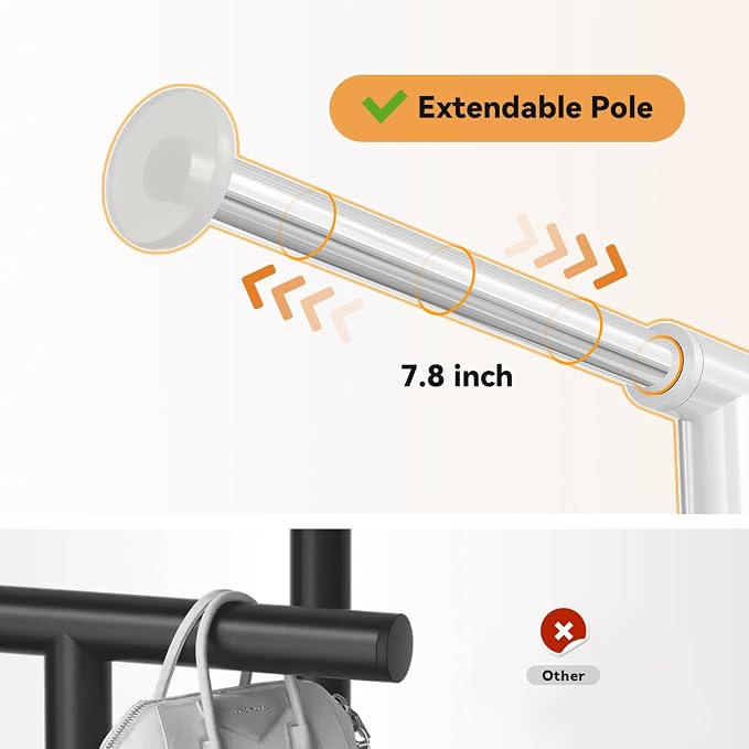 Standard Clothes Rack, Rolling 50“L Clothing Garment Rack with Mesh Shelves on Wheels, Adjustable Portable Wardrobe Rack for Bedroom, Laundry Room, White