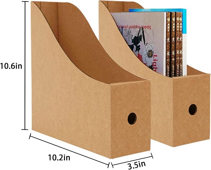 Limitliho 6 Pack Brown Cardboard Magazine Holder for Desk, Book Bins for Classroom Library,Office,Home, 10.6" H x 10.2" L x 3.5" W in Magazine File Holder