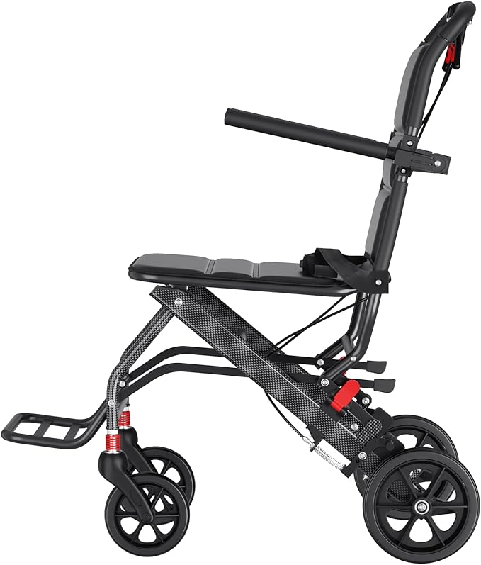 (Only 15lbs) Portable Wheelchair Lightweight Foldable, with Telescopic Handle & Storage Bag & Hand Brake, Transport Travel Wheelchair for Adults