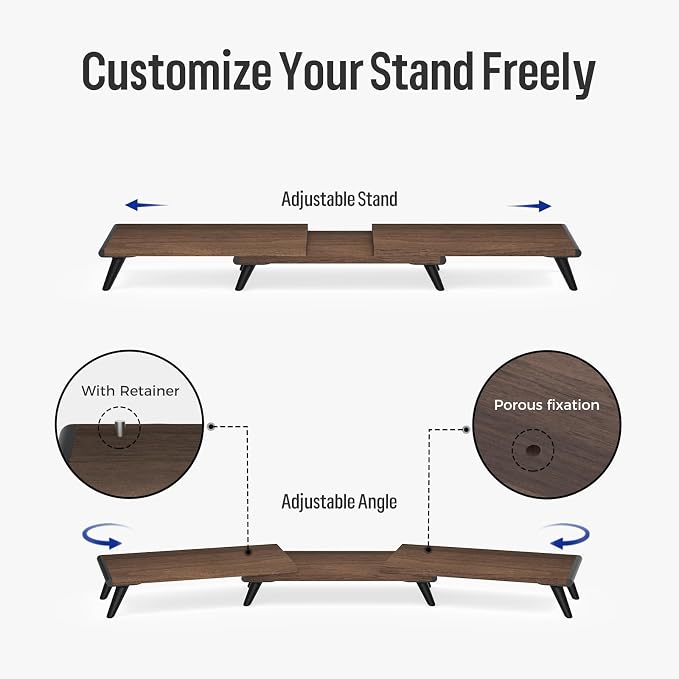 loukin Dual Monitor Stand Riser for Desk, 43.6"×8.2" Computer Stand, Brown | Supports 22 lb, No Installation Required, Water-Resistant Surface, Fits Laptops and Printers, Ergonomic Design