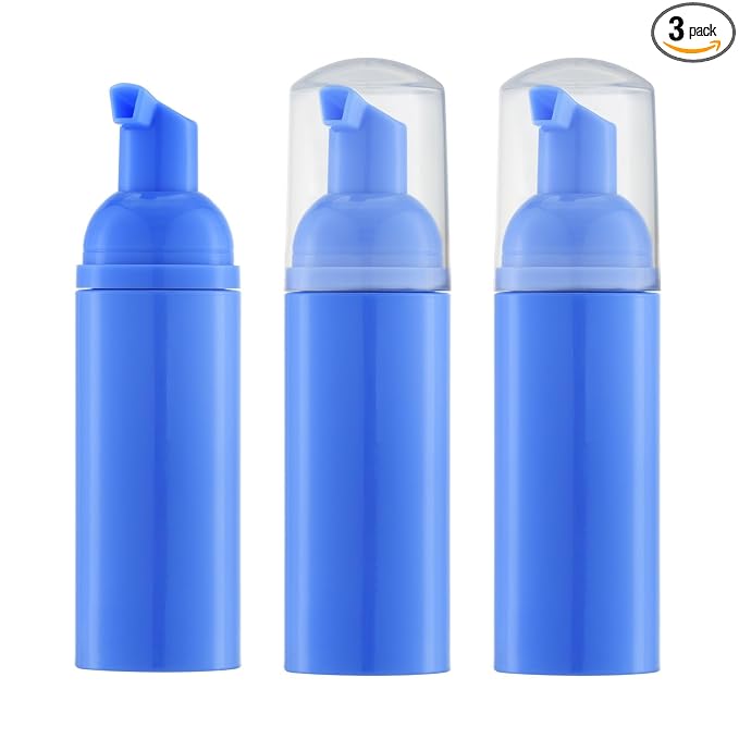 Tekson 3 PCS Soap Foam Bottle (2 oz), Empty Travel Foaming Lash Shampoo for Cleanser, Dispenser (Blue)