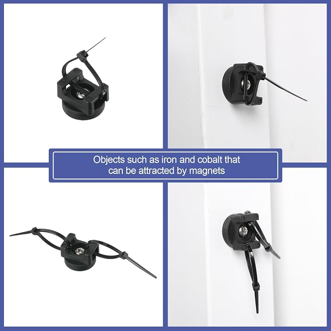 Yookeer 12 Pcs Magnetic Zip Tie Mount Base Black Magnetic Cable Clips Wire Holder Multipurpose Cable Ties Management Base Electrical Supplies for Wire (22 mm)