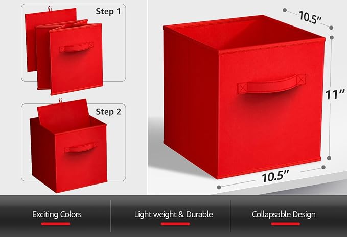 Sorbus Fabric Storage Cubes - 8 Foldable Storage Bins for Organizing Pantry, Cubbies, Toy Box - Clothes Storage & Closet Organizer - 11 Inch Collapsible Cube Baskets for Shelves with Handle
