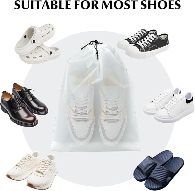 12 Pack Clear Drawstring Travel Shoe Bags, Large Size Transparent Storage Organizer for Men Women