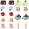 SUNNYCLUE 1 Box 36Pcs 9 Styles Resin Cabochons Teacher's Day Charms Cute Flatback School Study Supplies Mini Ruler Eraser Pencil Notebook Cabochon for Scrapbooking Embellishments DIY Craft Hairpins