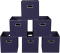 Navy Blue Fabric Storage Bins, 11x11x11, Set of 6, Foldable Cube Bins for Cloth or Accessory Storage