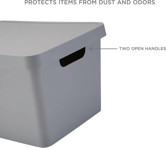 Simplify Large Vinto Storage Box | Stackable | Home Organization | Bathroom | Accessories | Toys | Closet | 2 Handles | Grey