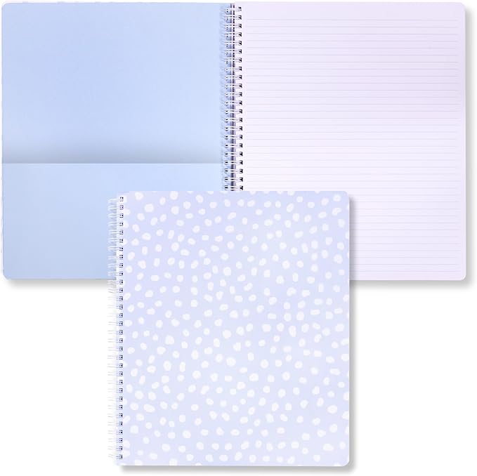 Steel Mill & Co Cute Large Spiral Notebook College Ruled, 11" x 9.5" with Durable Hardcover and 160 Lined Pages, Light Blue Dots