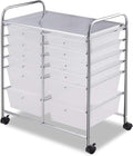 Moccha 12-Drawer Rolling Storage Cart - Under Desk Storage Drawers with wheels for Craft Art Supply Paper Salon, Scrapbook Paper Tools, Mobile Utility Cart for Classroom, Clear