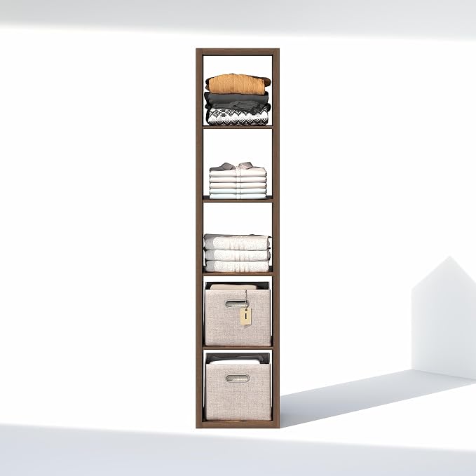 Furinno Cubic Extra Thick 5-Cube Closet Organizers and Storage, Amber Pine | 14.6 x 16 x 72 in, Open Shelf Closet Storage, Closet Organizer, for Wardrobe, Bedroom, Living Room