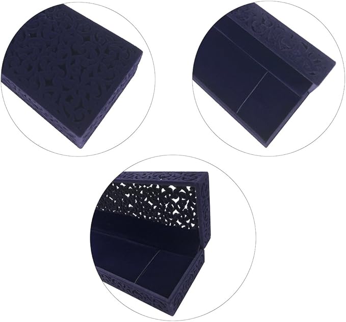 DesignSter Hollow Sapphire Blue Velvet Necklace Box - Long Chain Necklace Storage Case Jewelry Packaging Gift Box