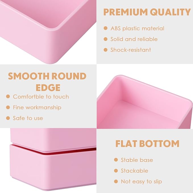 Teling 6 Pcs Pink Plastic Desk Organizer Tray Shallow Drawer Pencil Tray Tabletop Organizer for Office, Home, or Study 9.45x2.95x1.38 Inch