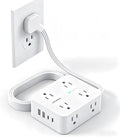 15Ft Long Extension Cord with Ultra-Thin Flat Plug, 8 Widely Spaced Outlets | 4 USB Ports (2 USB C), 1080J Surge Protected Power Strip for Home Office, College Dorm Room Essentials, Wall Mount