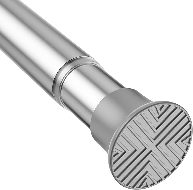 Silver Shower Curtain Rod 32 to 76 Inches Adjustable, 7/8 Inch Diameter Heavy Duty Tension Curtain Rods No Drill, Rust-Resistant Tension Rod for Bathroom, 1 Pack