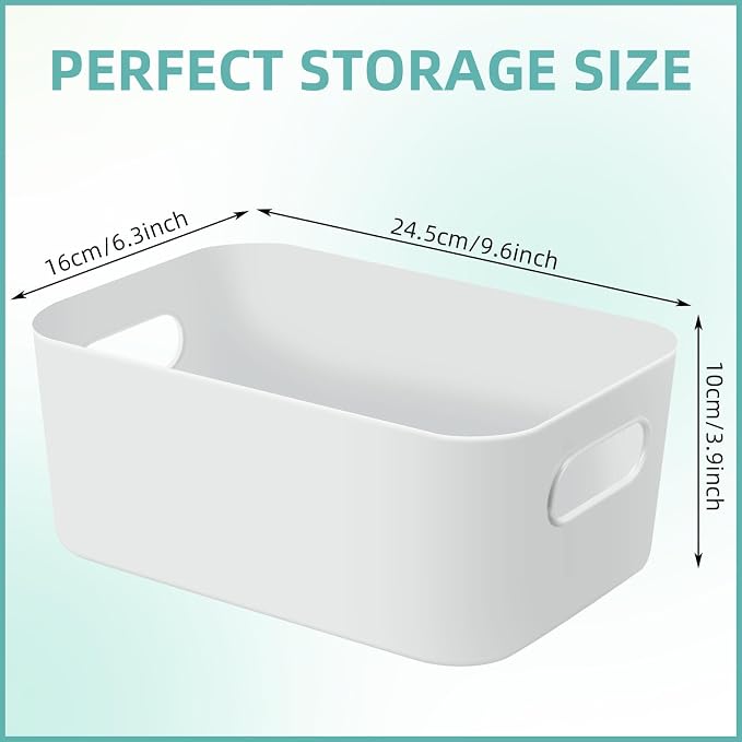 Geetery 12 Pieces Plastic Storage Bins Basket with Handles Toy Organizers and Storage Bins for Home Cupboard Kitchen Bathroom Office Pantry Organization (9.6 X 6.3 X 3.9 Inch,White)