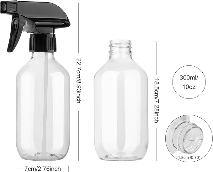 Spray Bottles 2 Pack 10oz Empty Squirt Bottle Plastic Refillable Containers | Fine Mist Water Spray Bottle with Adjustable Nozzle BPA Free Small Spray Bottle for Cleaning, Plants, Pet Training, Hair