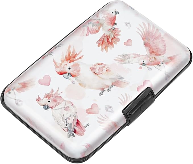 Coco Rossi Credit Card Holder RFID Aluminum Small Mini Wallet Women | Metal Wallet, Business Cards Holder, ID Case, Slim Sleeves, Womens Girls Gift, Carry Proof Wallets for Travel, Parrots