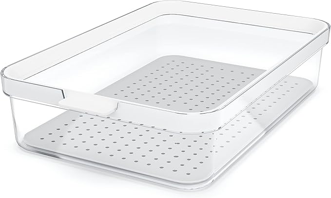 CARE + PROTECT Smart Food Container, Perfectly Stackable, Fridge Organiser, Protect Food From Moisture, Keep Food Fresh Longer 1.2L