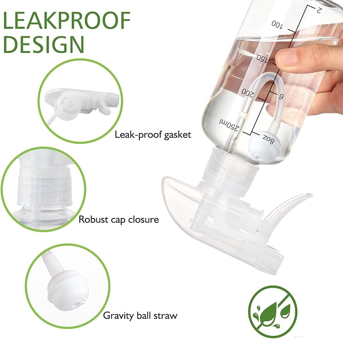 360° Spray Bottles 2 Pack 10oz Plastic Water Sprayer Small Squirt Bottle | Empty Water Spray Bottle Fine Mist Upside Down Containers with Adjustable Nozzle BPA Free for Hair Cleaning Cooking Plant Pet