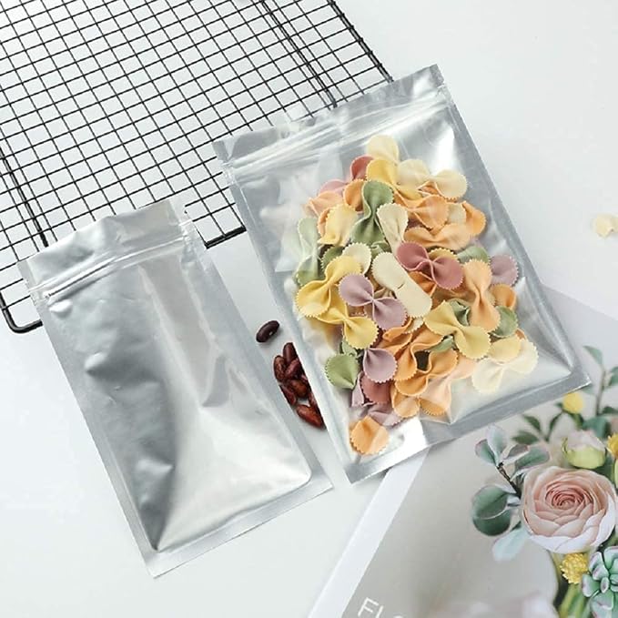 100 Pack Mylar Bags for Food Storage 3.3 x 5.5 Inch Resealable Smell Proof Bags with Clear Window Aluminum Foil Packaging Pouch Bag Silver