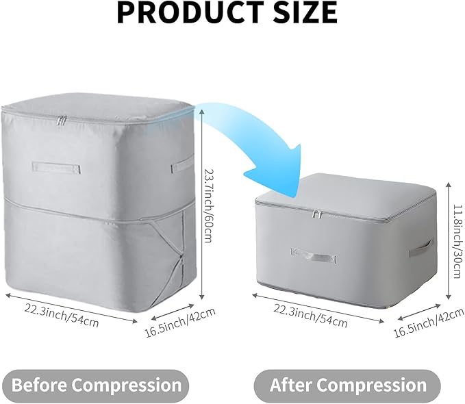 Upgraded Ultra Space Saving Self Compression Organizer Bag - Premium Large Capacity Storage Cube for Comforters, Bedding, Blankets & Clothes (2-Pack, Light Grey, 11 * 6.3 * 1.2inches)