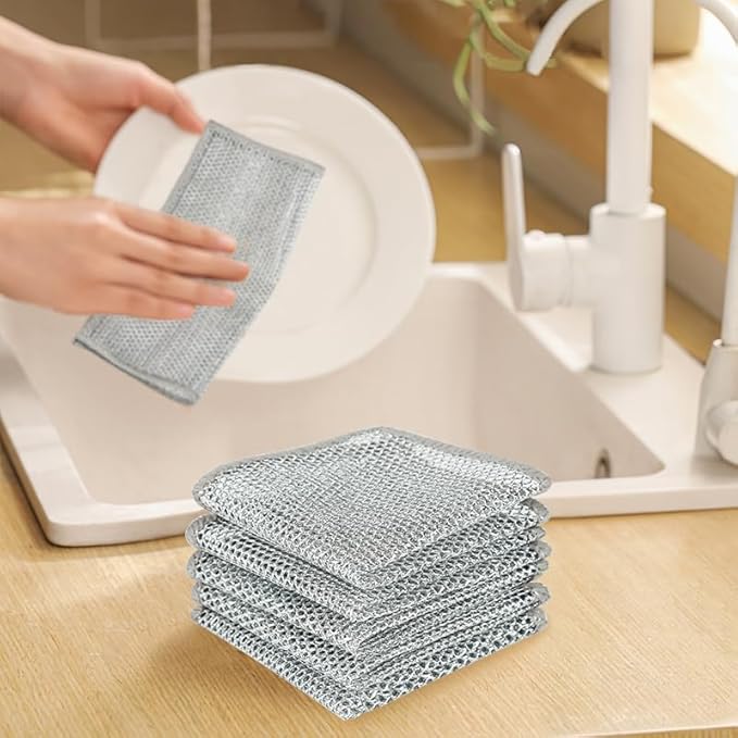 10pcs Wire Dishwashing Rag, Non Scratch Wire Dishcloth, Multipurpose Wire Dishwashing Rags for Wet and Dry, Sliver Grey