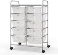 BECOMFORT 10-Drawer Rolling Cart with Drawers, Storage Carts on Wheels, Teacher Classroom Organizers with Metal Frame, Mobile Craft Carts, Trolley Utility Cart for School Office Play Room