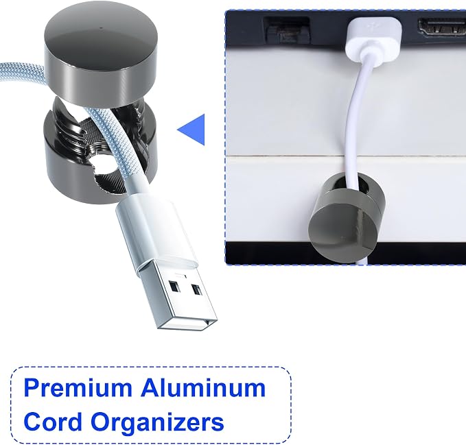 SmallCat 6 Sets Charger Holders for Cords, Black Adjustable Cable Anchor Holders, Adhesive Metal Cord Clips, Cable Management Wire Organizers for Desk, Office, Nightstand