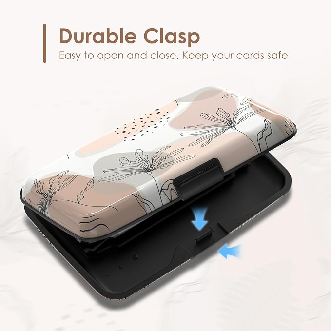 RFID Blocking Credit Cards Holder Mini Wallet Metal Business Card Case, Hard Protector Credit Card Case for Women Men, Abstract Leaf
