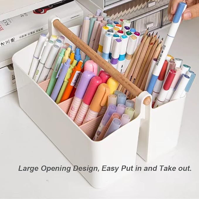 2 Pack Art Caddy Organizer Portable,Marker Box, Large Pen Holder for Desk, Art Supply Storage Bin with Adjustable Dividers for Colored Pencils,Markers,Craft Organizers (Pink Divider)