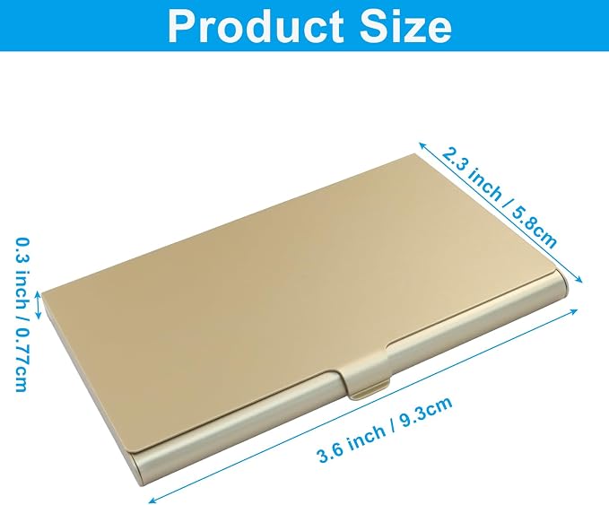 2 Pack Slim Business Card Case, Professional Pocket Metal Case with Buckle Closure, Card Holders for Men and Women, Champagne Gold