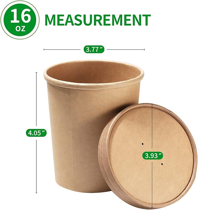 bloomoon 60 Pack 16 oz Paper Food Containers with Lids Ice Cream Containers | Ice Cream Pint Containers 16 oz To Go Soup Containers with Lids, Microwavable and Freezer Storage Safe, 60 Cups 60 Lids