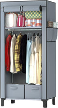 Portable Closet Wardrobe Closet for Hanging Clothes with 3 Hanging Rods for Bedroom, Non-Woven Fabric Clothes Closet for Living Room Easy Assemble (Gray, 2 Columns, 23.2 inch Width)
