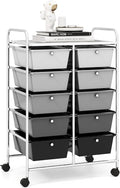 RELAX4LIFE Rolling Storage Cart with 10 Drawers - Craft Storage Cart with Lockable Wheels,Utility Cart, Art Cart Organizer for Crafting Storage, Office, School Rolling Drawer Cart (Gradient Black)