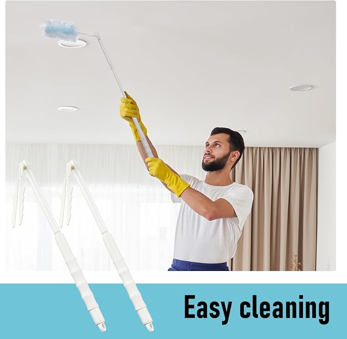 Colingmill 12 Pcs 3 ft Replacement Handles Compatible with Duster Refills, Long Extended Handle Only, Adjustable Length for Ceiling Fans, Blinds, Shelves, Windows, Foldable & Extendable (White)