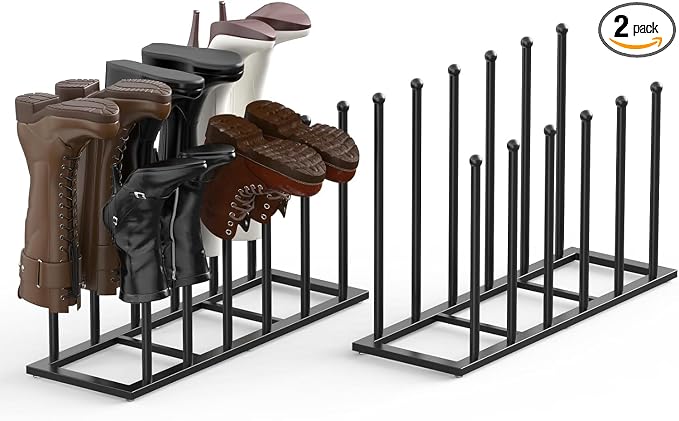 HzTinT Boot Rack, 19.5 Inches Boot Rack Organizer Tall Boots, Stainless Steel Boot Storage Holder, Free Standing Boot Racks for 12 Pairs Entryway, Closet, Black, 2Pack