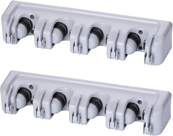 TOGU 2 Pack Mop and Broom Holder Wall Mounted 4 Position Storage Rack with 5 Retractable Hooks Holds up to 9 Tools Utility Weatherproof Holder for Garage Storage Systems Broom Organizer,Gray