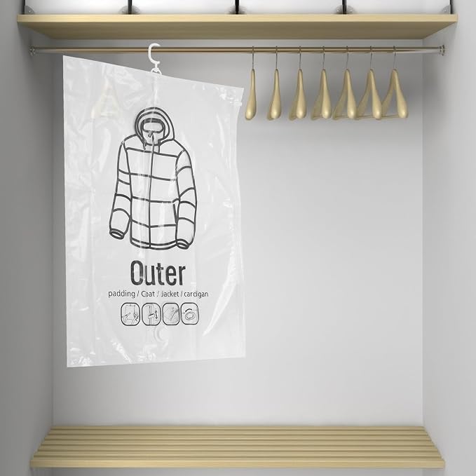 Luxshiny 2pcs Vacuum Storage Bags for Clothes with Hook, Hanging Compression Bags with Zip Design, Pe and Pa Material, Good Sealing Effects, Sturdy Construction for Travel and Closet