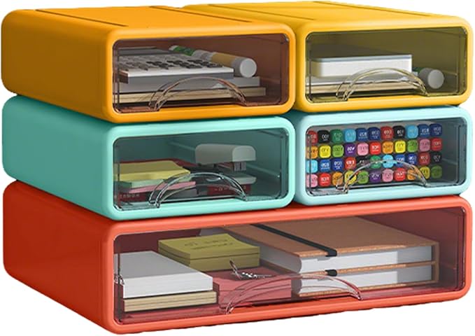 Desk Organizer with Drawers, Stackable Storage Drawers with Compartments Desktop Organization for Office Supplies, Makeup, Pencils, Tape, Erasers, Paperclips, Chargers (5pack)