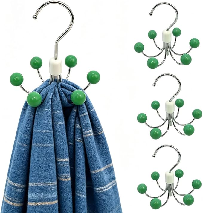 4-Pack 360° Swivel Hoodie Hangers with 6 Cedar Balls, Closet Organizer for Bra, Scarves, Belts, Purse & Accessories Storage-Green