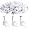 100PCS Cable Staples,10mm Cable Clips White,Cable Wire Clips Nail in Clips for Round Ethernet Cables Wall Clips Cable Tacks Electrical Wire TV Cable Speaker Wire Coax Clips (100Pcs 10mm)